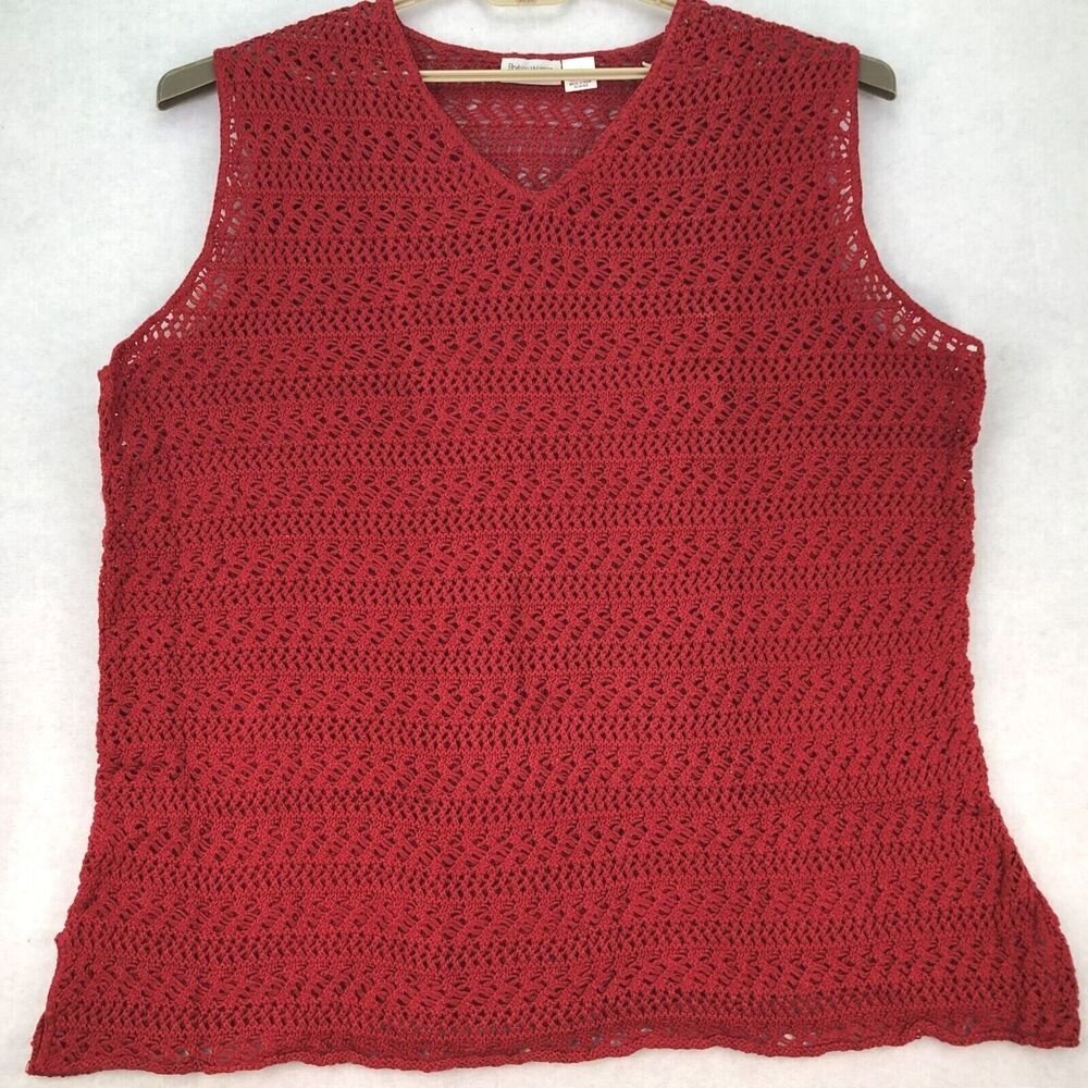 Lane Brylant Woman Plus 4X Sleeveless Crochet Top Red Blue 100% Cotton VTG